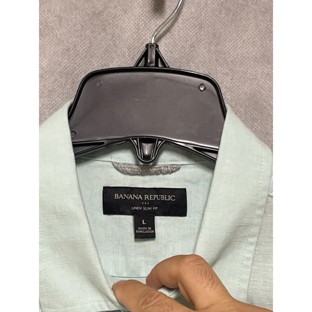Banana Republic Shirt‎ Men L Green Linen Cotton Button Up Slim Casual Academia